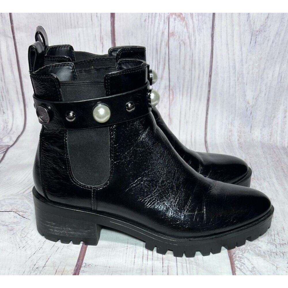 Karl Lagerfeld Paris Women's Pola Studded Lug Sole Ankle Boot Black Size 8.5